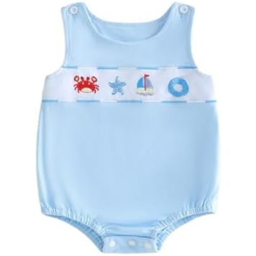 Newborn Outfits Baby Boy Clothes Summer Sleeveless Ocean Theme Embroidery Romper Bodysuit Jumpsuit
