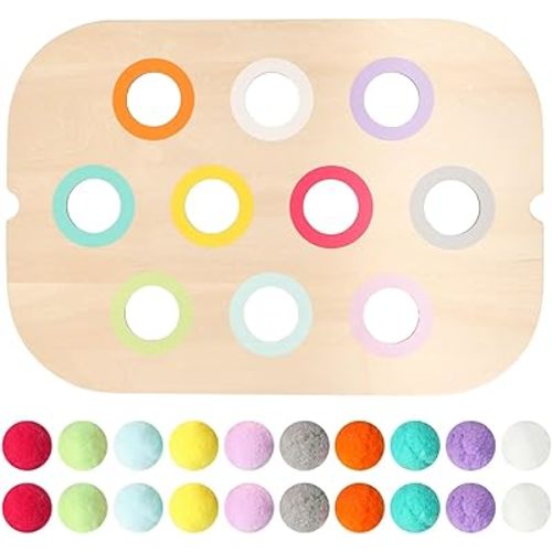 Sensory Table Inserts | Sensory Boards for Flisat Sensory Table Trofast - Color Matching Wooden Board with 20 Colored Pom Poms | Montessori Inspired