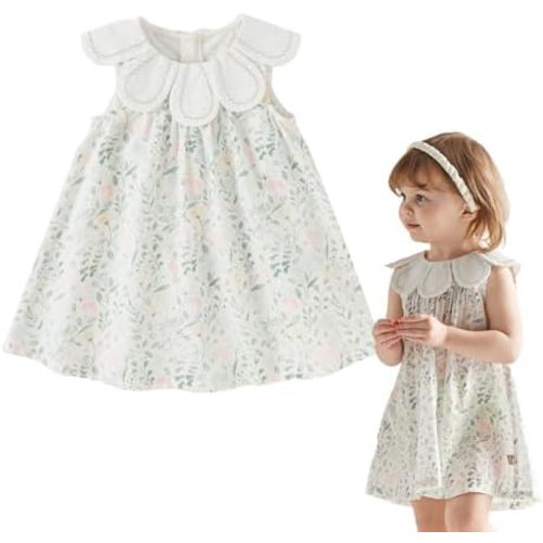DAVE&BELLA Toddler Girls Boho Dress Sleeveless Floral Print Summer Princess Dress Baby Kids Casual Beach Sundress Playwear
