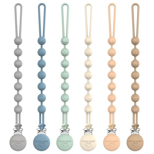 Cuddle Campus Silicone Pacifier Clip Holder with One Piece Design,Soft Flexible Binky Clips with Texture for Baby Boy and Girl Pack of 6 (0-6m)