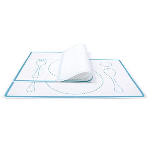 Kiddison Silicone Montessori Placemat for Kids Set of 2, 12.6 x 9.1 Inches (White and Blue)