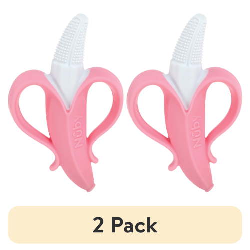 (2 pack) Nuby NanaNubs Banana Massaging Toothbrush for Infants, Pink