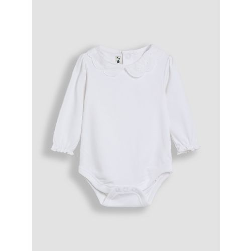 White Broderie Collar Long Sleeve Bodysuit