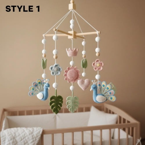 Custom Crochet Peacock Baby Mobile, Boho Nursery Decor