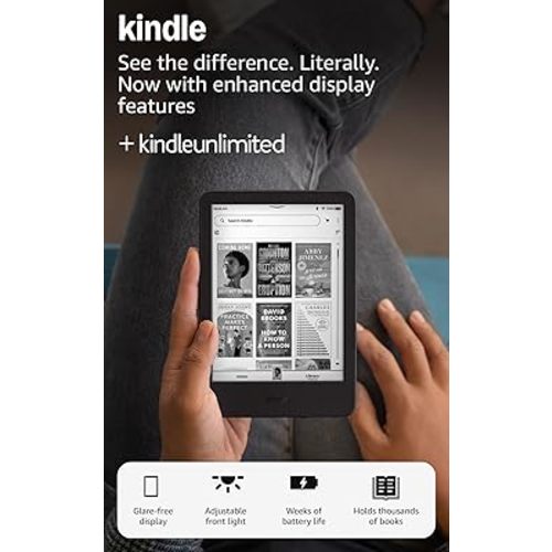Amazon Kindle 16 GB (newest model) - Lightest and most compact Kindle, now with faster page turns, and higher contrast ratio, for an enhanced reading experience - Without Lockscreen Ads - Black + 3 Months of Kindle Unlimited (with auto-renewal)