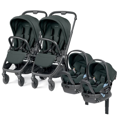 PEG City Loop Twin Stroller + Primo Viaggio Lounge Travel System Bundle - Black / Metal / Metal