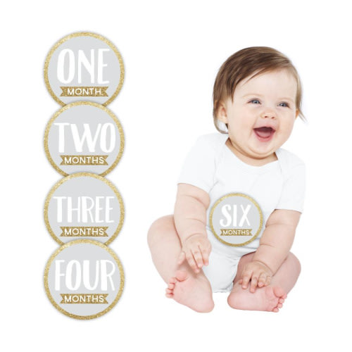 Little Blossoms Gold/Grey First Year Monthly Milestone Photo Sharing Belly Stickers