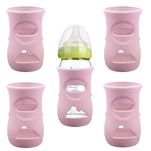4 Pack Silicone Sleeves for Avent Natural Glass Baby Bottles, Anti Breakage Baby Bottle Holder, Compatible with Philips Avent Glass Natural Baby Bottle, BPA Free (Pink, 8 OZ)