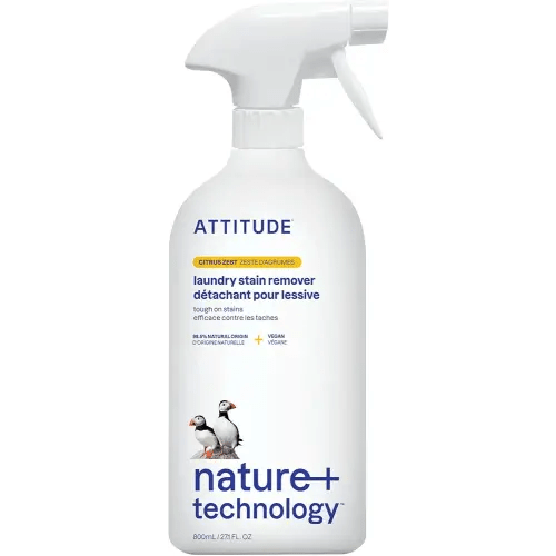 ATTITUDE Stain Remover Spray for Laundry, Removes Odors & Stains, Plant-Based & Vegan, Citrus Zest Scent, 27.1 Fl Oz