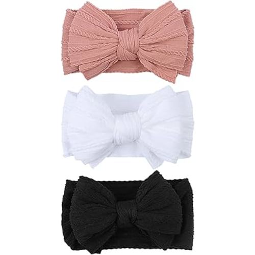 LemonSpace Handmade Baby Girls Headbands Soft Stretchy Nylon Hair Bands Hair Accessories with Bows for Newborn Baby Girls Infant Toddlers Kids (Blush pink)