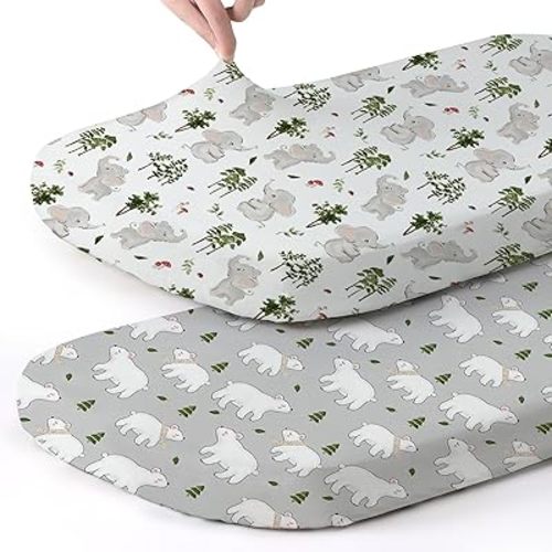 Stretch Fitted Bassinet Sheet Set BROLEX 2 Pack Cradle Sheets for Bassinet Pad/Mattress,Unisex Boys Girls,Ultra Soft,Elephants Bears