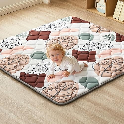 Baby Play Mat 47x47inch, Non-Slip Baby Mat for Floor, Soft Thicker, Portable Playmat, Crawling Mat for Babies, Toddlers & Infants to Play and Learn（Boho）