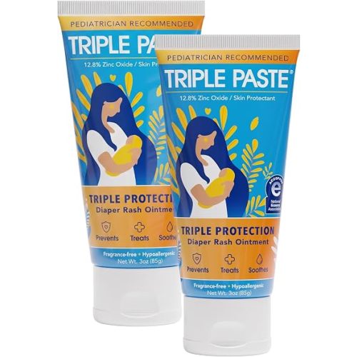 Triple Paste Diaper Rash Cream for Baby,3 Oz,Zinc Oxide Ointment Treats,Soothes & Prevents Diaper Rash,Pediatrician-Recommended & Hypoallergenic,Baby Essentials for Daily-& Overnight,(Pack of 4)