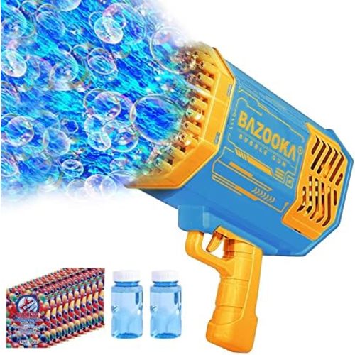 Bomoco Bubble Gun for Kids Light Up Bazooka Bubble Blaster, 69 Holes Blue