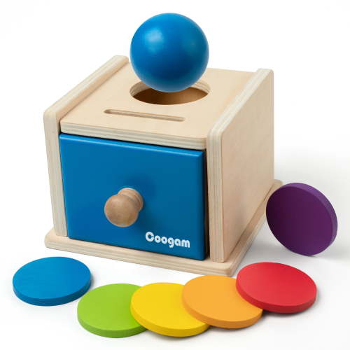 Coogam Wooden Montessori Coin Box Color Shape Sorting Matching Baby Toys, 2-in-1 Drop Box Object Permanent Box, Toddler Educational Learning Toy Gift for 1 2 3 Years Old