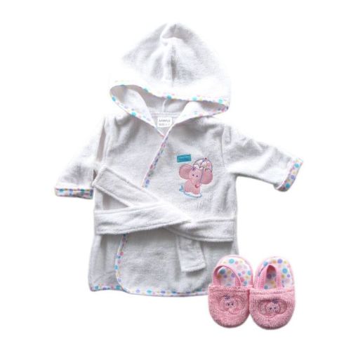Luvable Friends Infant Girl Cotton Terry Bathrobe, Pink Elephant