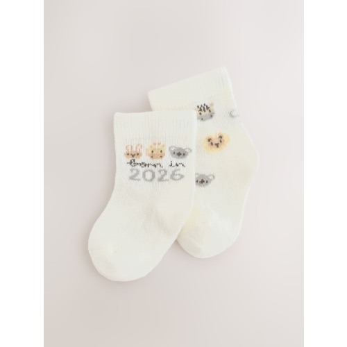 White Born In 2026 Baby Socks 1 Pack (0-12mths)