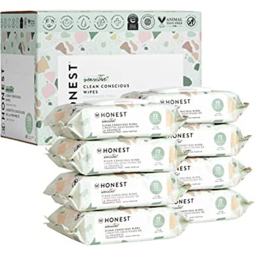 The Honest Company Clean Conscious Unscented Wipes | Over 99% Water, Compostable, Plant-Based, Baby Wipes | Hypoallergenic for Sensitive Skin, EWG Verified | Geo Mood, 576 Count