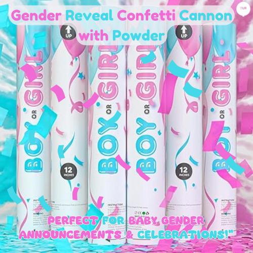 3 Pink & 3 Blue Gender Reveal Confetti Poppers 6Pc, Confetti and Powder Combo 12 inch, 100% Biodegradable, Unique Gender Reveals Ideas