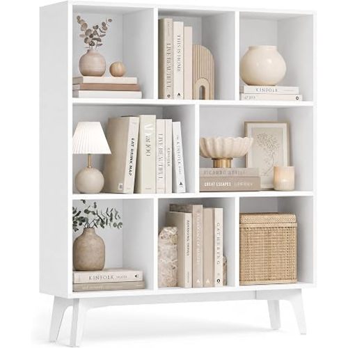 VASAGLE MAEZO Collection - Bookshelf, Bookcase, Cube Shelf with 8 Compartments, Storage Shelf, for Living Room, Home Office, Dining Room, 9.4 x 35.4 x 42.3 Inches, Cloud White ULBC191WB01S