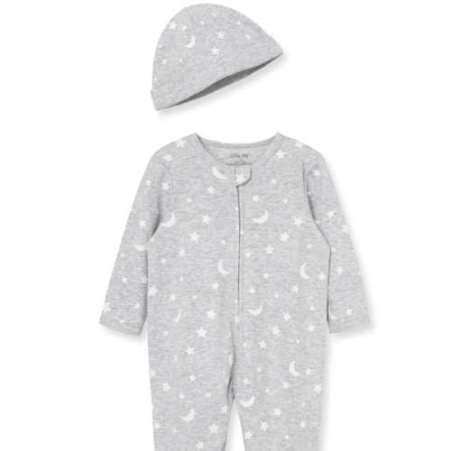 Moon & Stars 2-Way-Zip Footed One-Piece and Hat