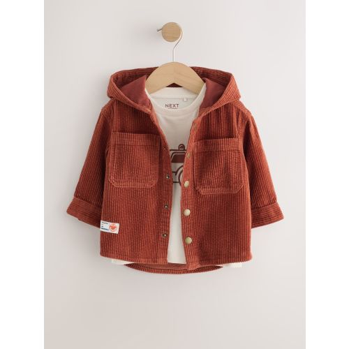 Rust Red Hooded Corduroy Overshirt & T-Shirt Set 2 Piece (3mths-7yrs)