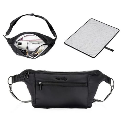Itzy Ritzy's Fanny Pack & Crossbody Diaper Bag - Multi-Use Lightweight Bag Features 6 Pockets & an Adjustable Strap - Wear As a Crossbody, Belt Bag or Shoulder Bag (Black)