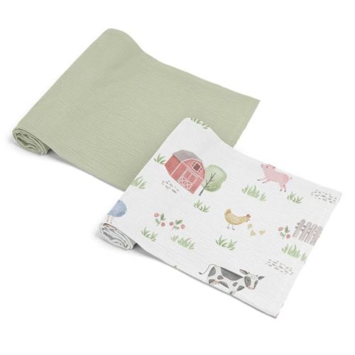 Sweet Jojo Designs Baby Boy, Unisex/Gender Neutral Muslin 100% Cotton Swaddle Blankets Set Farm Animals Multicolor 2pc