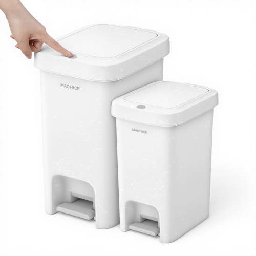 Maoface 2 Pack Step On Trash Can with Soft Close Lid, 5.7 & 2.7 Gallon Hands-Free Bathroom Garbage Can for Bedroom, Living Room