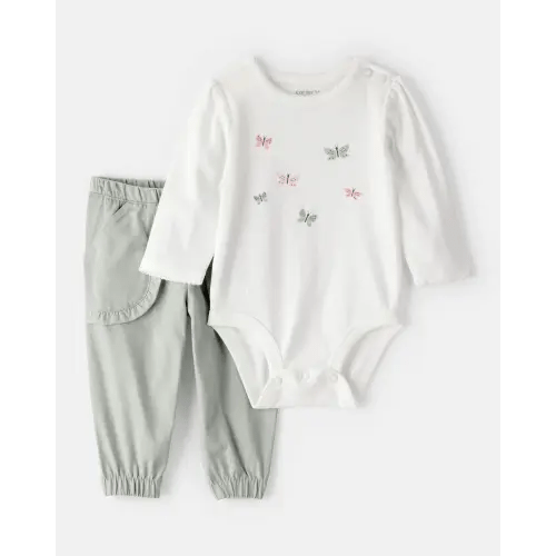 Baby Girl 2-Piece Butterfly Bodysuit & Pant Set - Green/White | Carter's