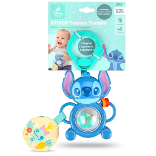 Bright Starts Disney Baby Stitch Tummy Tumble Baby Toy - Spinning Bead Chaser Toy, On The Go Travel, Unisex, Stroller Toy for Newborns & Up