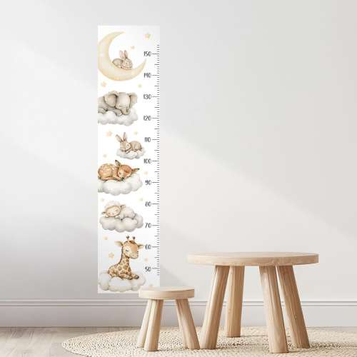 Sleeping Animals Height Chart Wall Decals – Dreamy Growth Ruler with Stars & Moon, Reusable Nursery Wall Art in Watercolor Style