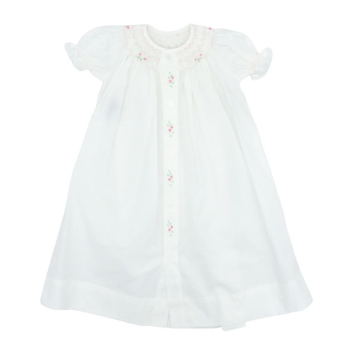 Girls Dallas Smocked Daygown with Floral Embroidery - White
