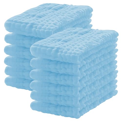 Lovely Care 12 Pack Muslin Burp Cloths 100% Cotton Muslin Cloths Large 20''x10'' Extra Soft and Absorbent Baby Burping Cloth - Aqua