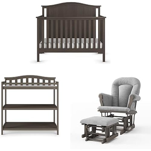 Child Craft Hampton Arch Top Crib, Changing Table, and Cozy Glider Nursery Set, 3-Piece, Includes 4-in-1 Convertible Crib, Changing Table, and Cozy Glider, Grows with Your Baby (Dapper Gray)