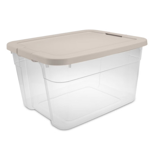 66qt Latching Storage Box Creamy Chai Lid and Latch Clear - Brightroom™