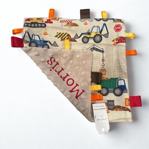 Construction baby crinkle toy / personalized/ Sensory Blanket / Construction truck nursery / boy baby gift / tummy time toy / embroidered