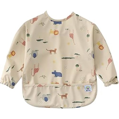 ARI MES Long Sleeves Waterproof Baby Bibs for Eating - Animals, Small - Wearable, Coverall for Toddler, Long Sleeve Bib, Smock Apron for Feeding - Applicable for 6-72 Months
