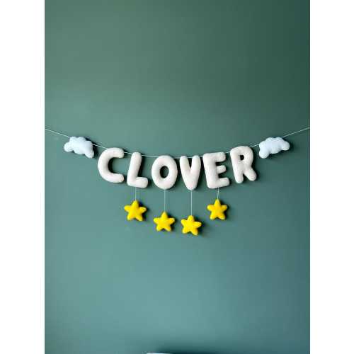 Custom Felt Name Garland: Clouds and Stars Baby Shower Decor