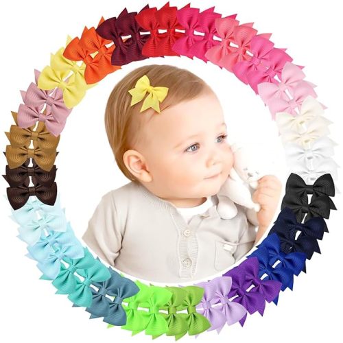 48PCS 2inch Hair Clips, OAOLEER Fully Lined Bows Hair Pins Tiny Alligator Clips for Girls Infants Toddlers 24 Colors in Pairs (Style A-48pcs)