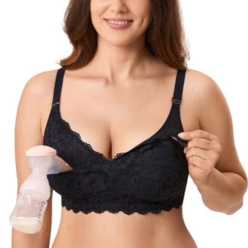 MOMANDA Women's Pumping Bra Hands Free Lace Nursing Bras for Maternity Breast Breastfeeding Cute Support
