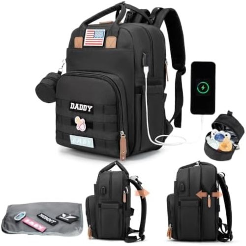 Expandable Diaper Bag Backpack for Dads, Moms, Men(Black)