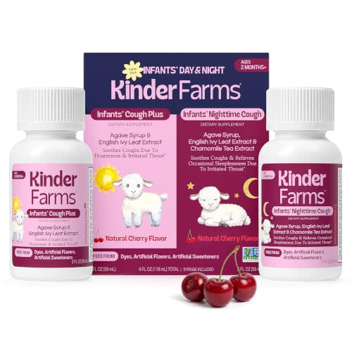 KinderFarms Infants' Cough Day & Night, Natural Cherry Flavor, 2 x 2 fl oz | Value Pack — Organic Agave Syrup. No Artificial Flavors or Dyes. Ages 2 Months+. Formerly KinderMed.