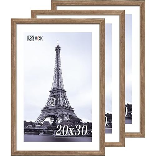 VCK 20x30 Poster Frame Solid Wood Walnut 3 Pack Picture Frames 20 x 30 Inches with Wall Mounting Hanging