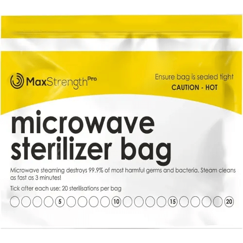 Microwave Steam Sterilizer Bags 20pc for Baby Bottles, Soothers, Teethers, Breast Pump Parts, Training Cups, Accessories, Reusable Large Bags, 20 Uses Per Bag, Easy Tracking System