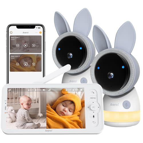 ARENTI Upgraded Baby Monitor with 2 Cameras, 4MP 2.4G&5G WiFi Baby Camera Monitor, Infrared Night Vision, Night Light, 2-Way Audio, Cry&Motion Detection, Temp&Humidity Sensor, App Control