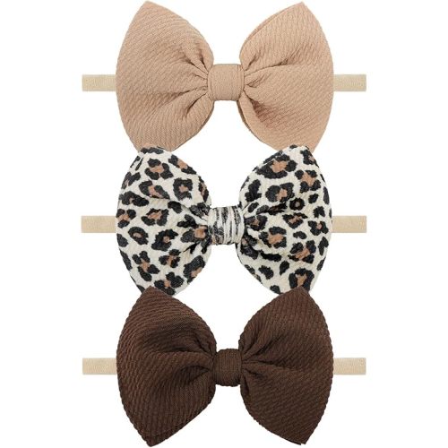 YanJie 3 Pcs Baby Girl Bows Leopard Print Headbands for Girls 4.5’’ Brown Bow Toddler Hair Accessories Newborn Infant Baby Hair Wrap