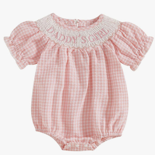 FIOMVA Toddler Baby Girl Clothes Summer Smocked Bubble Romper Embroidery Onesie Short Sleeve Bodysuit Cute Outfits