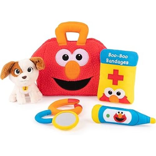 GUND Sesame Street Official Furry Friends Forever Elmo & Tango Checkup Playset, Premium Plush Sensory Playset for Ages 1 & Up, Red, 8”