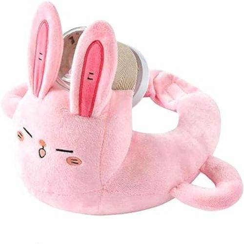 Plush Bottle Holder Pillow, Hands Free Feeding Nursing Assistant, Ergonomic Bottle Support Cushion, Soft Animal Cover Protector, Machine Washable (Bottle Not Included) (Pink Rabbit)